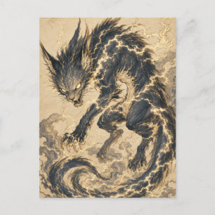 Raiju Gold Tail Japanese Yokai Art Postcard