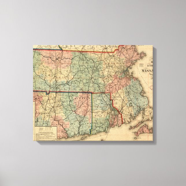 Rail Road & Township Map of Massachusetts, 1879 Canvas Print (Front)
