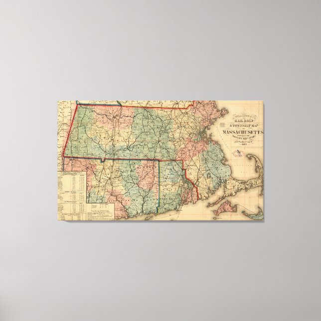 Rail Road & Township Map of Massachusetts, 1879 Canvas Print (Front)