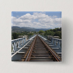 Rail Tracks On Top Of Eiffel Bridge 2 Inch Square Button