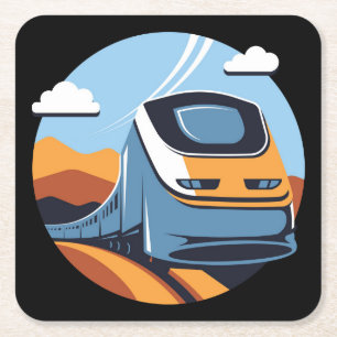 Rail Travel Square Paper Coaster