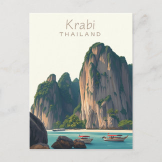 Railay Beach, Krabi Thailand Vintage illustration Postcard