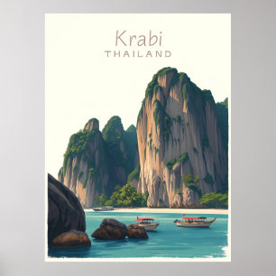 Railay Beach, Krabi Thailand Vintage illustration Poster