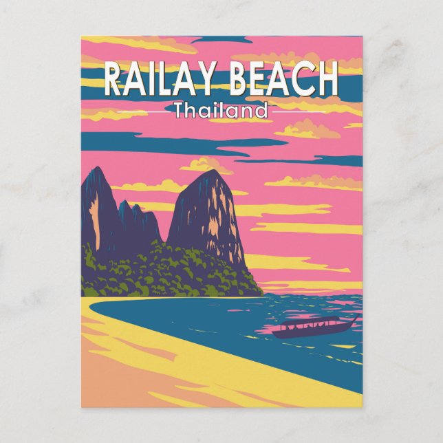 Railay Beach Thailand Travel Art Vintage Postcard (Front)