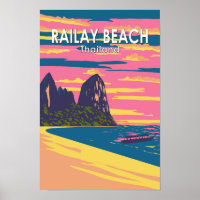 Railay Beach Thailand Travel Art Vintage