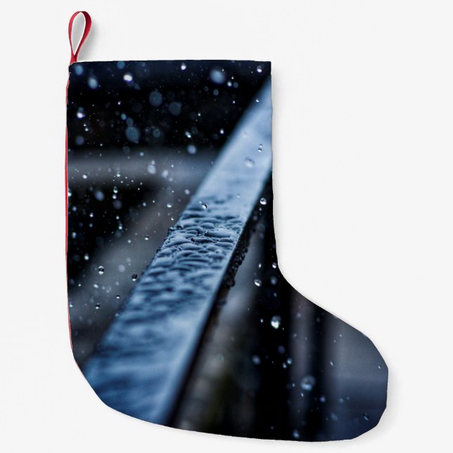 Railing rain wet nature drops small christmas stocking (Front)