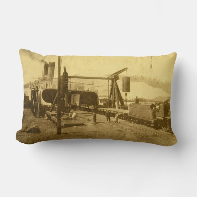 Railroad Car Ferry Docks at Grand Haven, Michigan Lumbar Pillow (Front)
