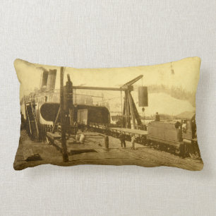 Railroad Car Ferry Docks at Grand Haven, Michigan Lumbar Pillow