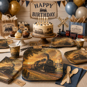 Railroad Charm Vintage Steam Train Paper Plate