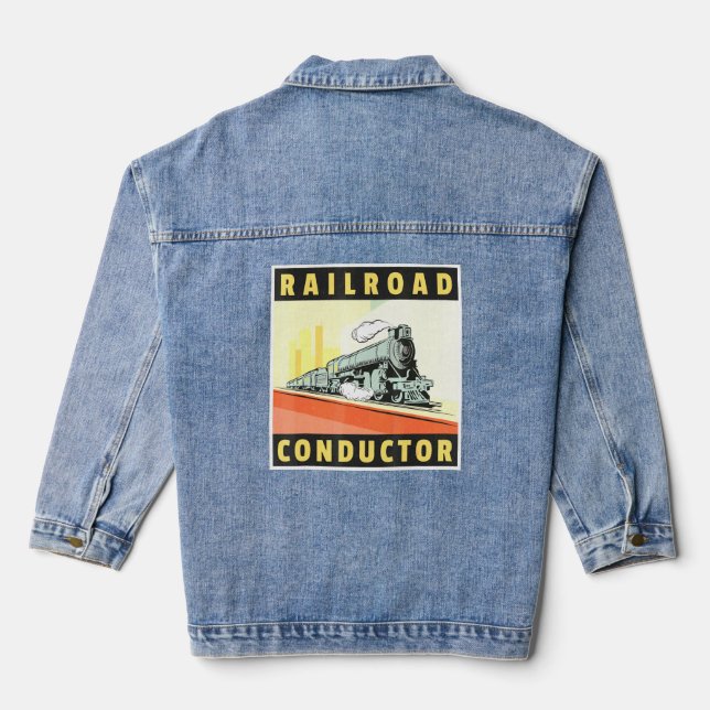 Railroad Conductor Train Engineer Train Ticket Con Denim Jacket (Back)
