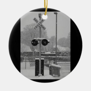 Railroad Crossing (b&w) Ceramic Ornament