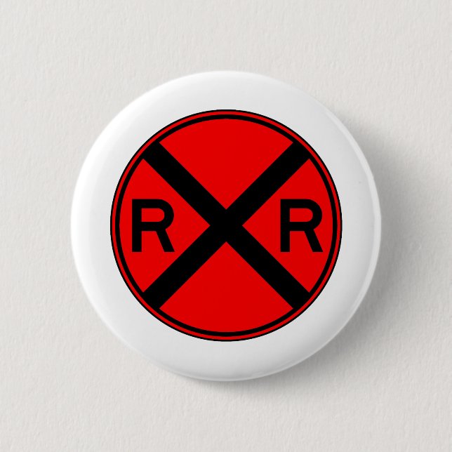 Railroad Crossing Warning Street Sign Train 2 Inch Round Button (Front)