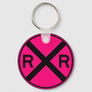 Railroad Crossing Warning Street Sign Train Keychain
