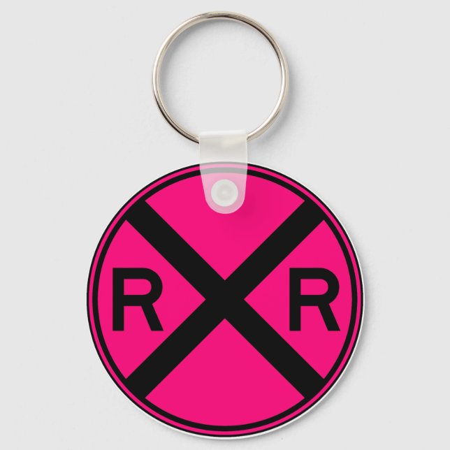 Railroad Crossing Warning Street Sign Train Keychain (Front)