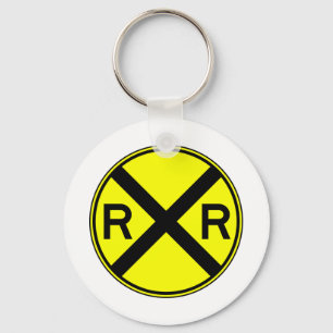 Railroad Crossing Warning Street Sign Train Keychain