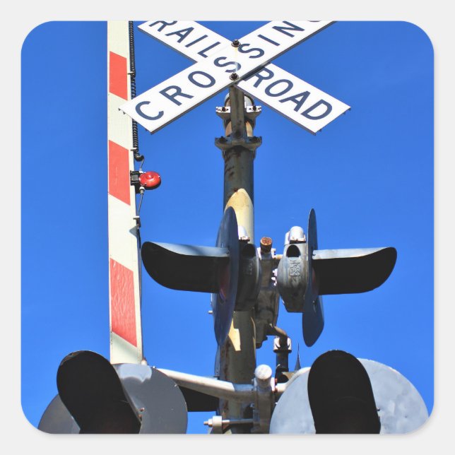 Railroad Crossing With Gate Square Sticker (Front)