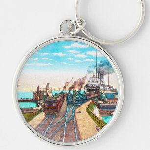 Railroad Ferry Docks, Mackinaw, Michigan Keychain