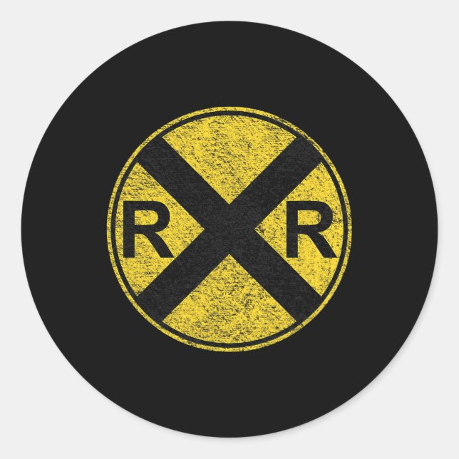 RAILROAD SIGN COSTUME TRAIN RAIL CROSSING WARNING  CLASSIC ROUND STICKER (Front)