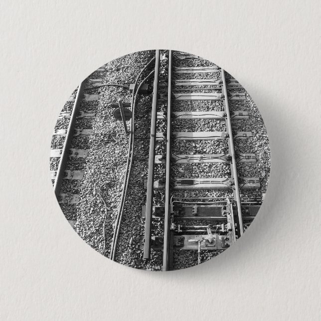 Railroad Tracks, Black and White Picture. 2 Inch Round Button (Front)