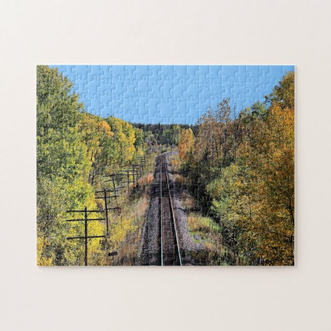 Railroad Tracks Fall Scene Large Photo Puzzle (Horizontal)
