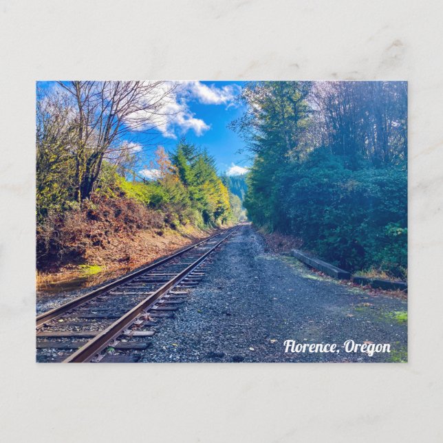 Railroad tracks in Florence, Oregon Postcard (Front)