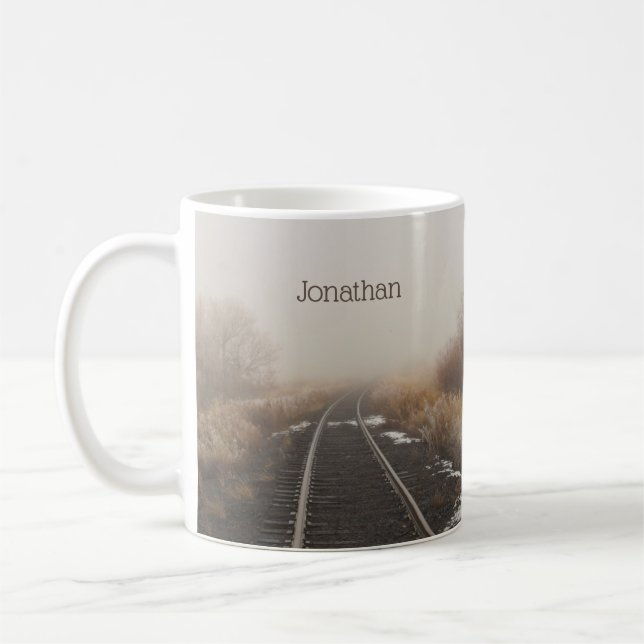 Railroad Tracks Scenic Personalized Photo Coffee Mug (Left)