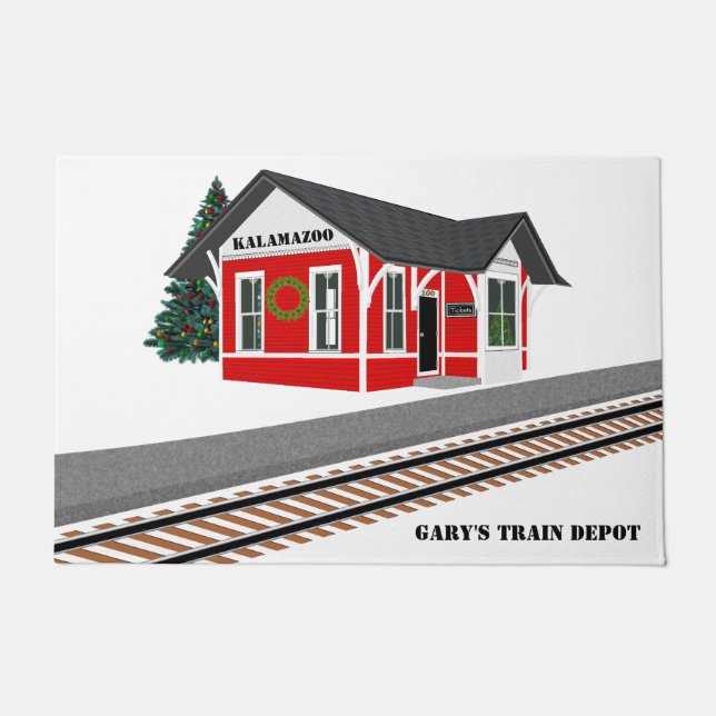 Railroad Train Depot Personalized Doormats Rugs (Front)