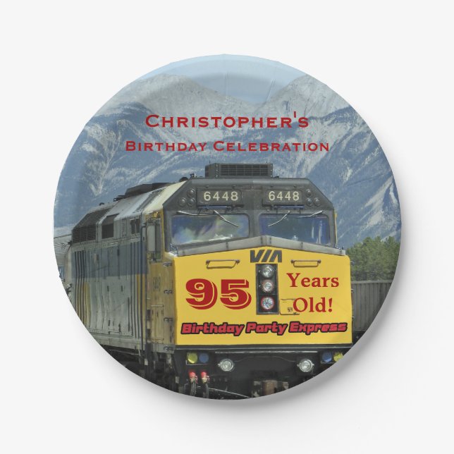 Railroad Train Engine, 95th Birthday Party, Name, Paper Plate (Front)