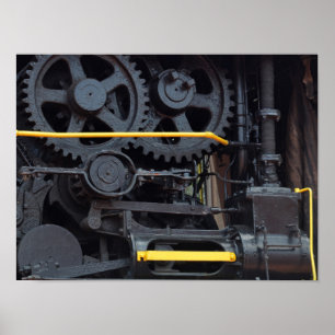 Railroad Train Engine Wheels and Cogs Industrial Poster