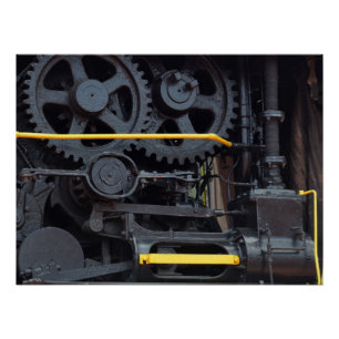 Railroad Train Engine Wheels and Cogs Industrial Poster