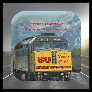 Railroad Train Paper Plates, 80th Birthday, Custom Plate