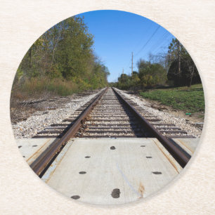 Railroad Train Tracks Photo Round Paper Coaster