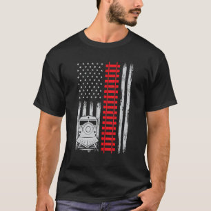 Railroad Train USA Flag American Train Conductor R T-Shirt