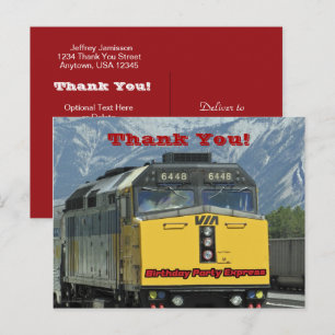 Railroad Train Yellow Engine Thank You Birthday Postcard