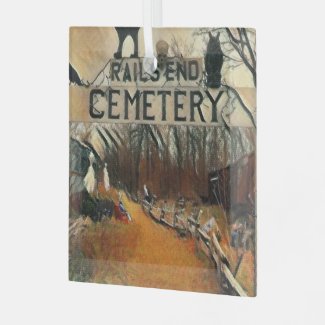 Rail's End Cemetary Glass Square Ornament