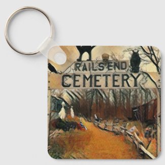 Rail's End Cemetary Square Aluminum Keychain