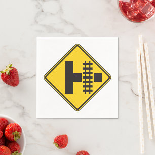 Railway Crossing Ahead Road Sign Napkin