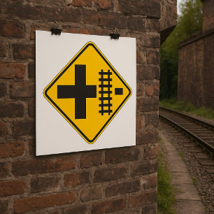 Railway Crossing Road Sign Poster