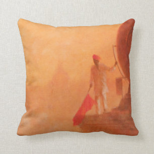Railway Flag Man Agra 2010 Throw Pillow