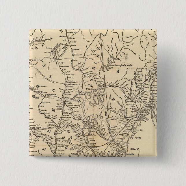 Railway map New England States 2 Inch Square Button (Front)