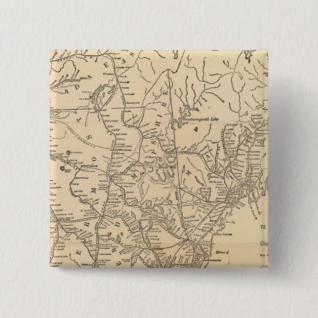 Railway map New England States 2 Inch Square Button (Front)