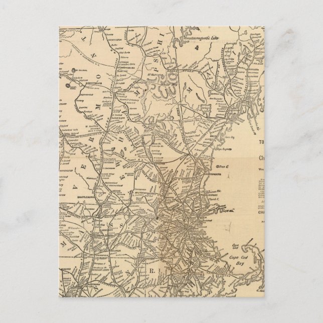 Railway map New England States Postcard (Front)