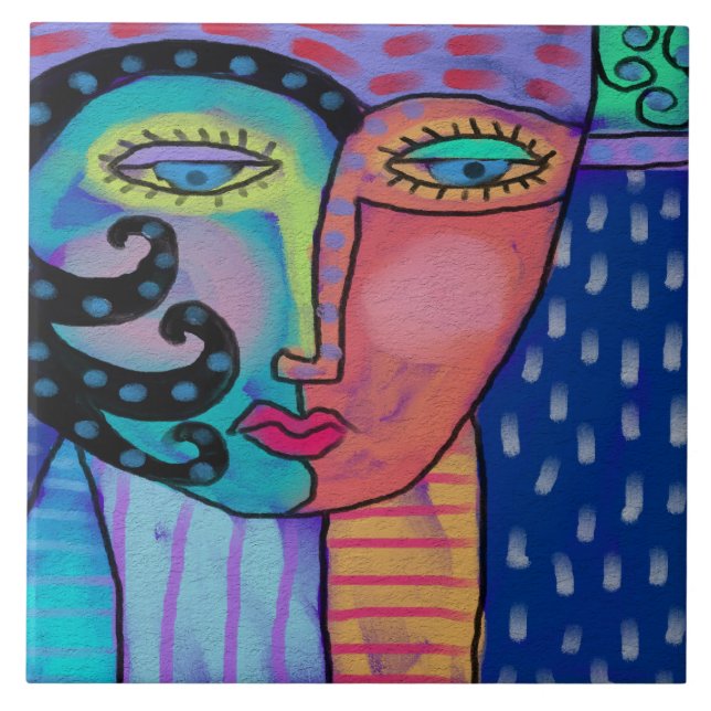 Rain Abstract Digital Painting of a Woman Tile (Front)