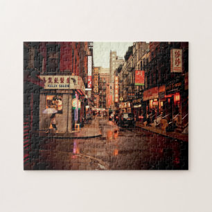Rain - Chinatown - New York City Jigsaw Puzzle
