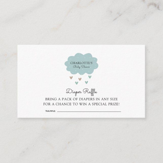 Rain Cloud Blue Baby Shower Diaper Raffle Enclosur Enclosure Card (Front)