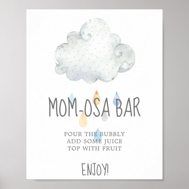 Rain Cloud Boy Baby Shower Mom-osa Bar Sign (Front)