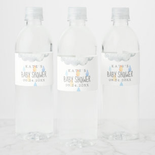 Rain Cloud Boy Baby Shower Water Bottle Label