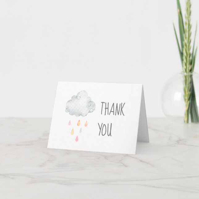 Rain Cloud Girl Baby Shower Thank You Card (Front)
