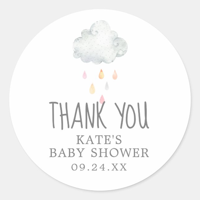Rain Cloud Girl Baby Shower Thank You Favour Classic Round Sticker (Front)