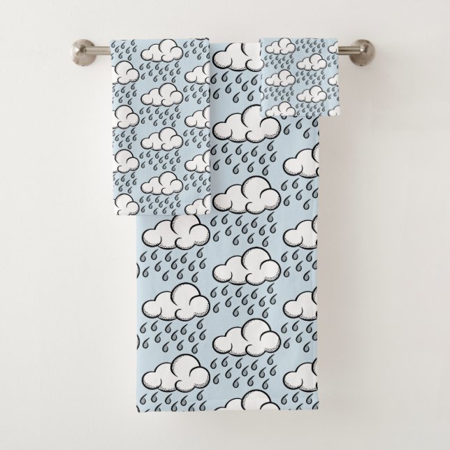 Rain Clouds Illustrated Pattern on Light Blue (En situation)